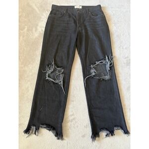 We The Free Distressed Ripped Jeans Black Wash Denim Raw Hem‎ Size 27